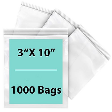 LDPE 2 mil Reclosable Zipper Poly Bags 3X10 inches 1000 Bags